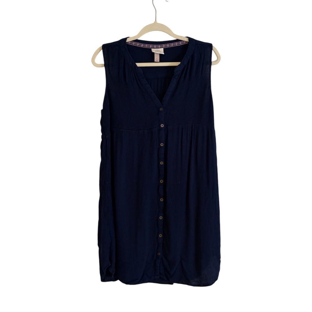 Knox Rose Sleeveless Button Down Tunic Dress Navy S Women Gauze Casual Boho